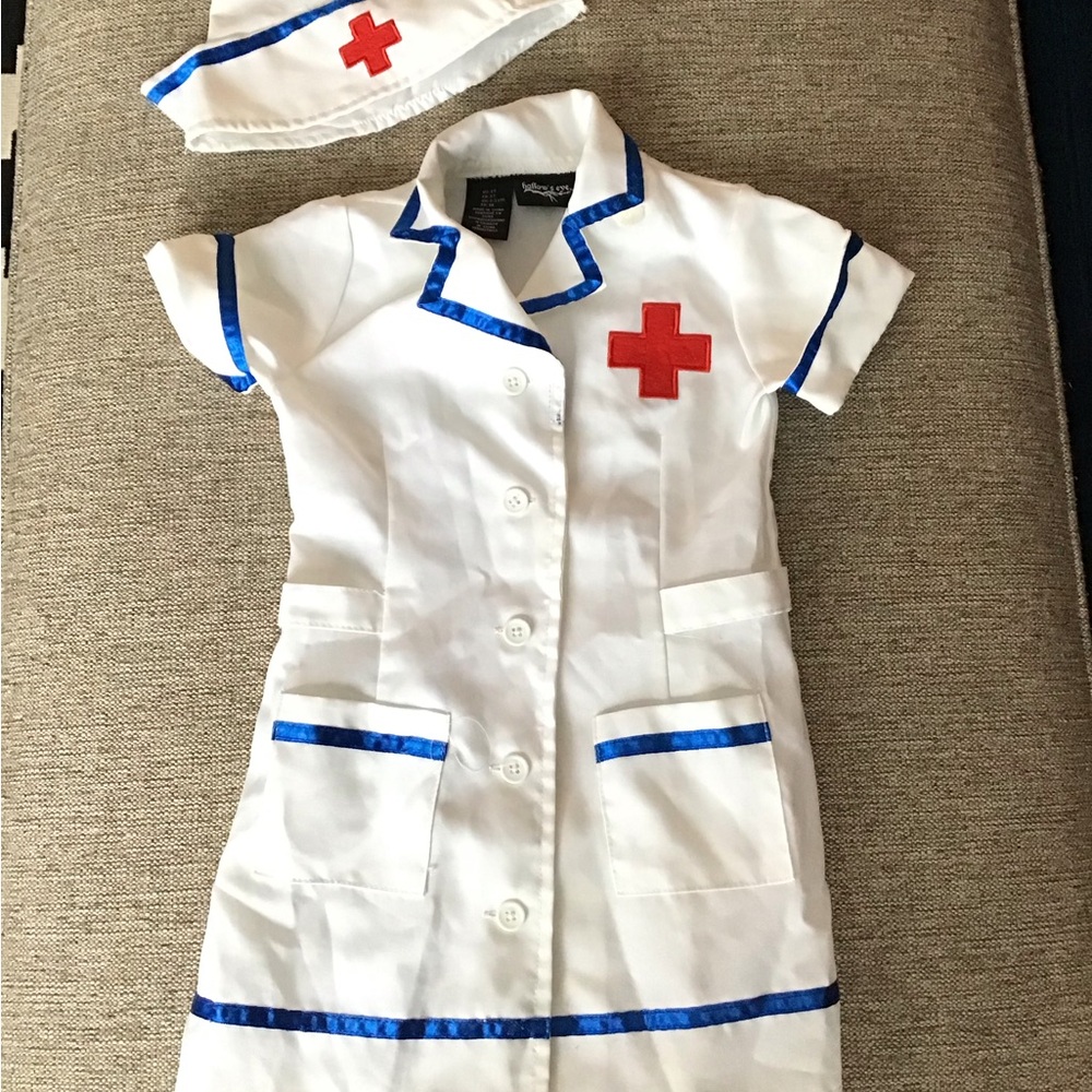 Kids Nurse Costume with Hat - White and Blue 3T